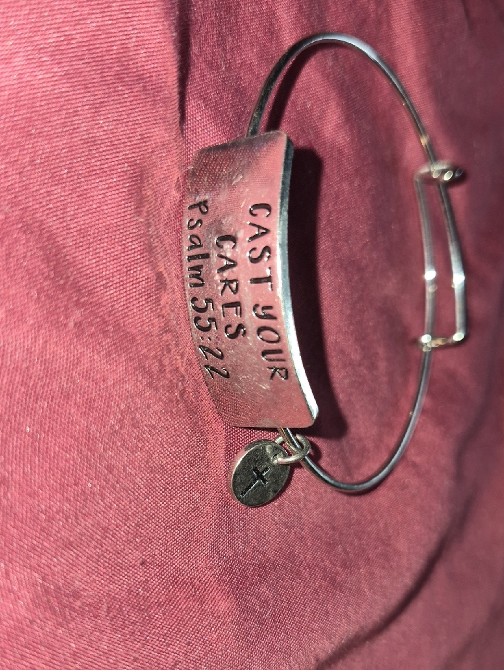 Silver Inspirational Bangle Bracelet - "Cast Your Cares"
